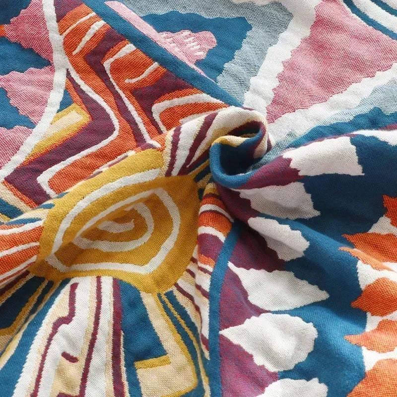 Solar Harmony Boho Cotton Throw Blanket