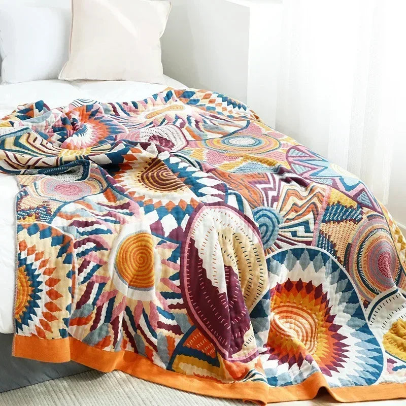 Solar Harmony Boho Cotton Throw Blanket