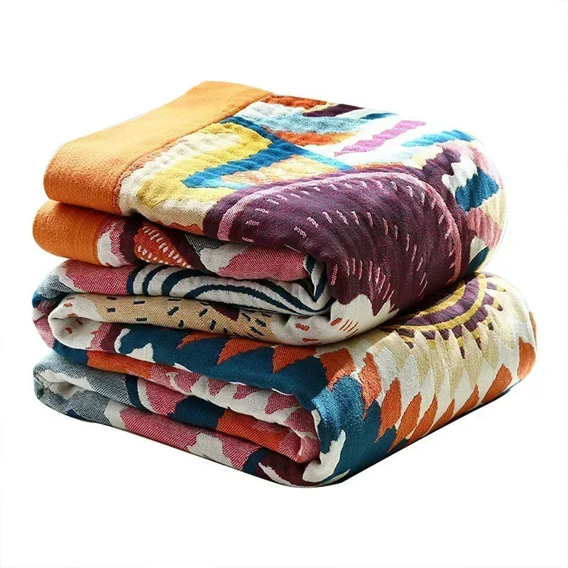 Solar Harmony Boho Cotton Throw Blanket