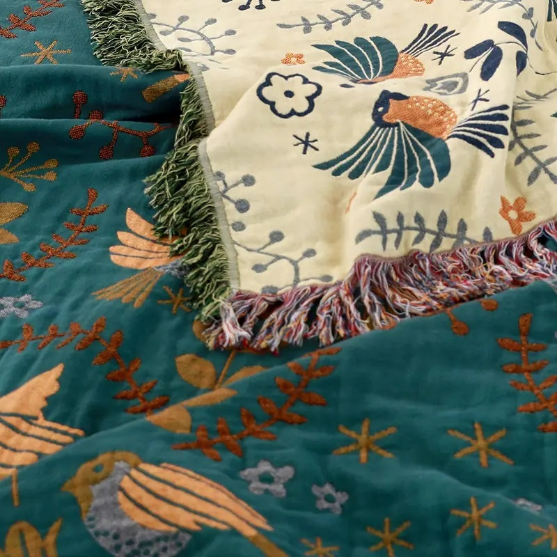 Nordic Birds Reversible Cotton Blanket